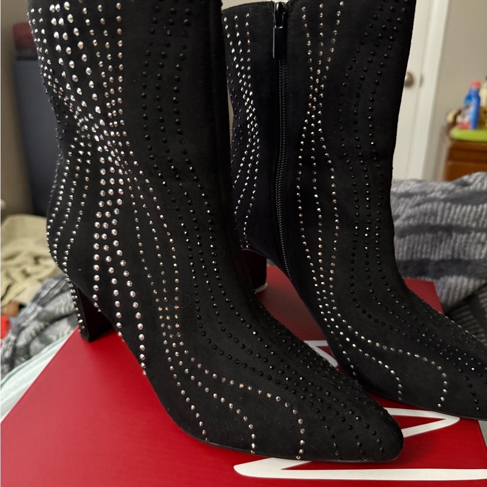 Impo Black Heeled Boots with Studded Design